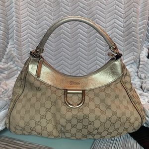 Gucci Abbey D Ring GG Monogram Beige w/ Gold Trim